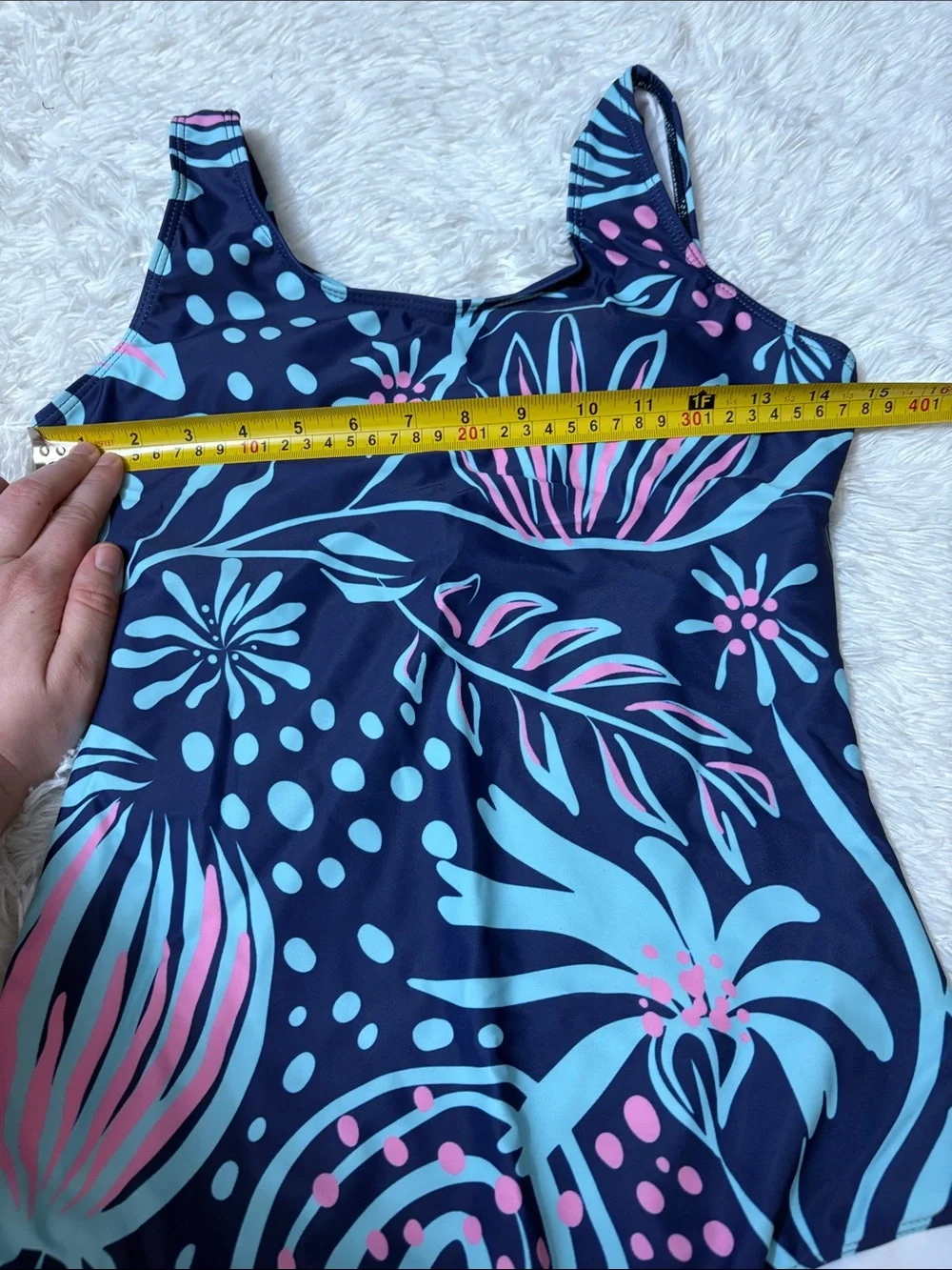 NEW Zando Navy Blue Printed One Piece Swimsuit Criss Cross Back Size M